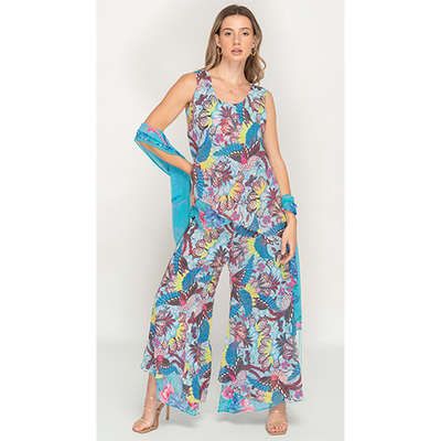 Sleeve Less Colorful Printed Reversible Pant Set For Women