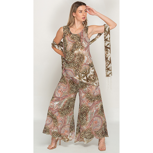 Sleeve Less Floral Printed Reversible Pant Set For Women