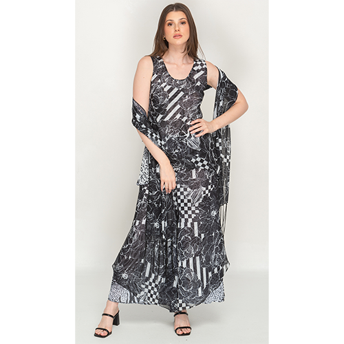 Sleeve Less Animal Print Reversible Pant Set For Women