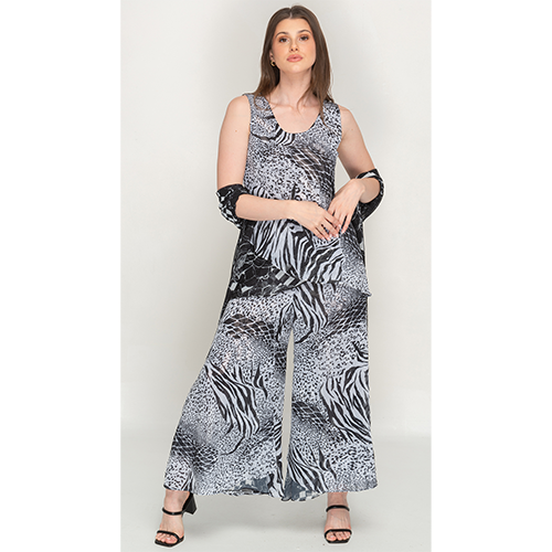 Sleeve Less Animal Print Reversible Pant Set For Women