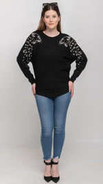 Load image into Gallery viewer, Sweater with Sequin on Shoulder in Black