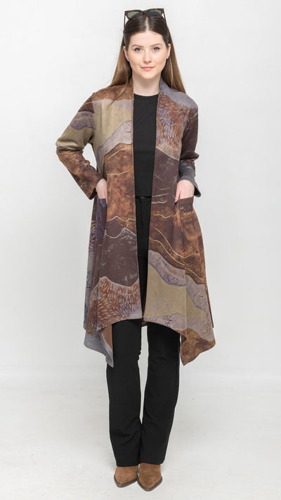 Printed Long Cardigan in Multi-colors Brown