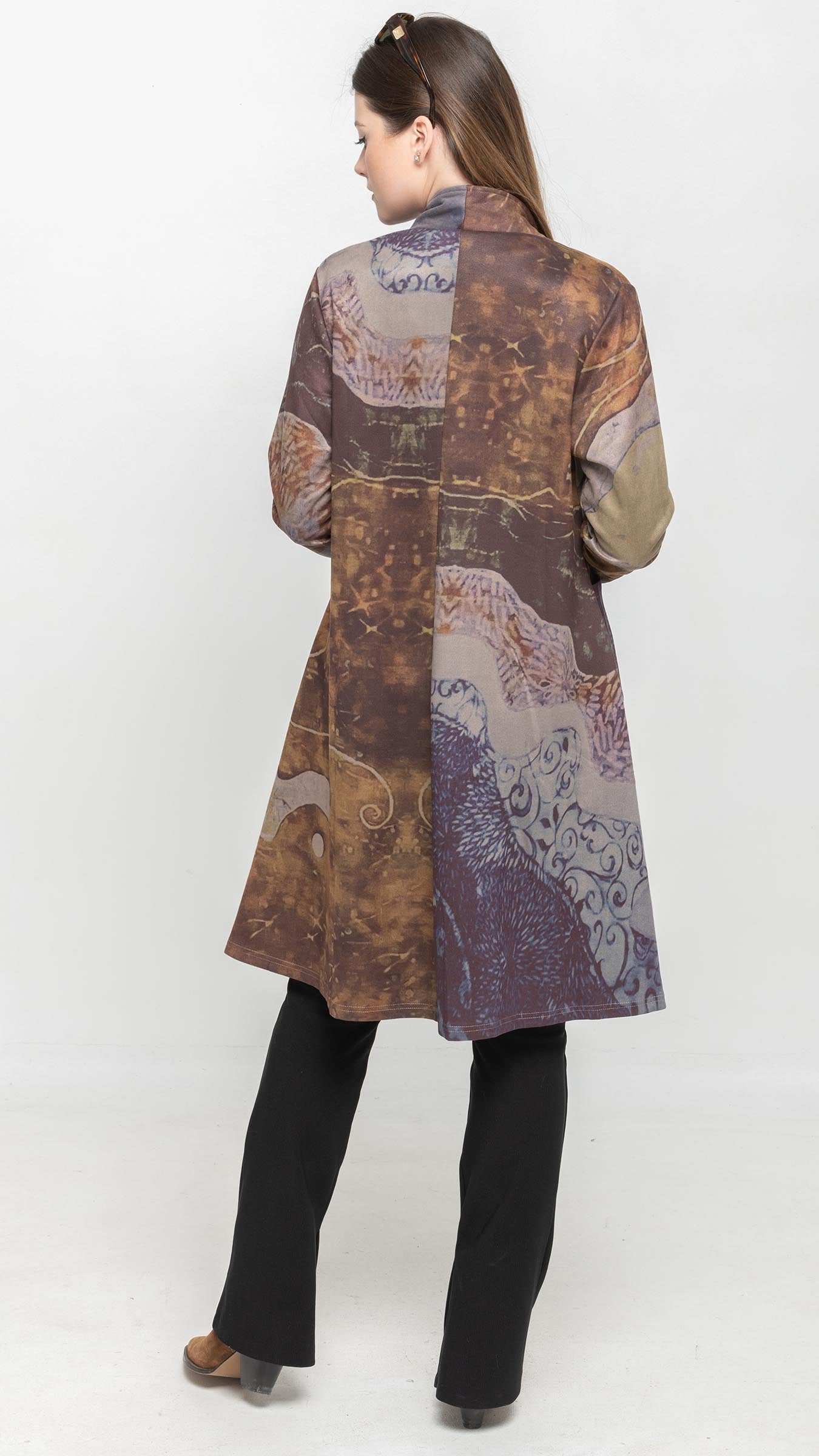 Printed Long Cardigan in Multi-colors Brown