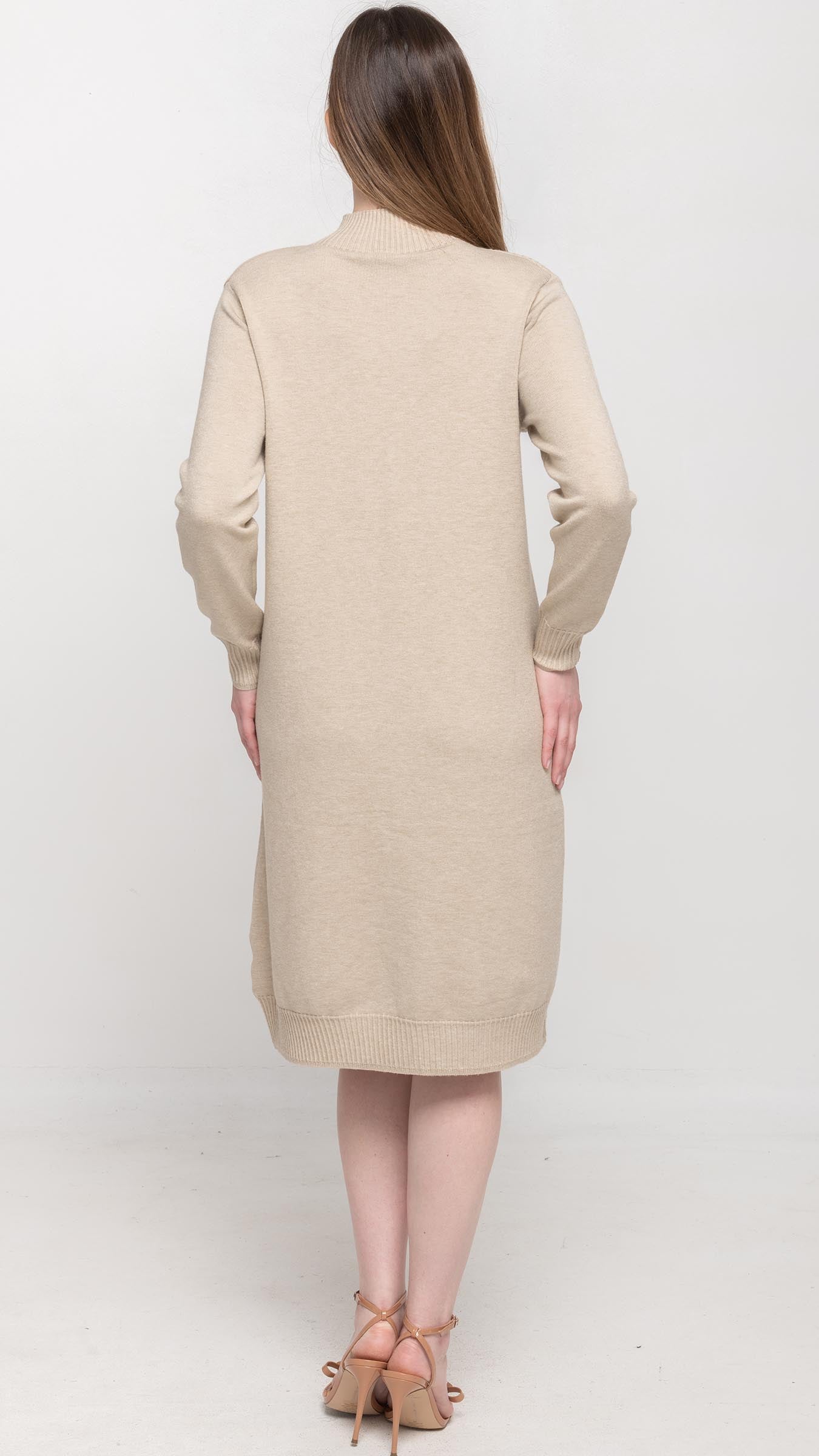 Sweater Dress with Sequin on Front in Beige