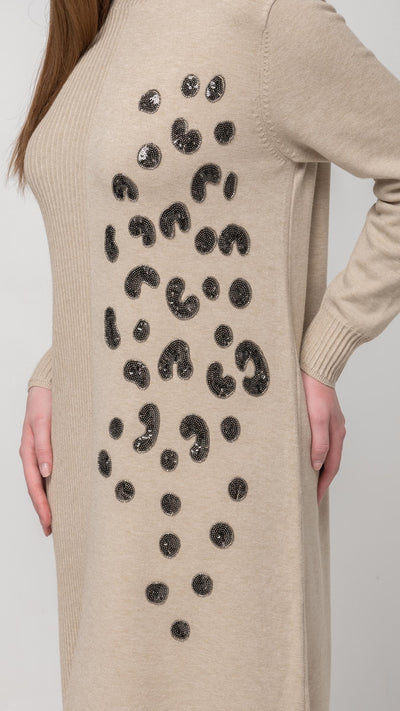 Sweater Dress with Sequin on Front in Beige