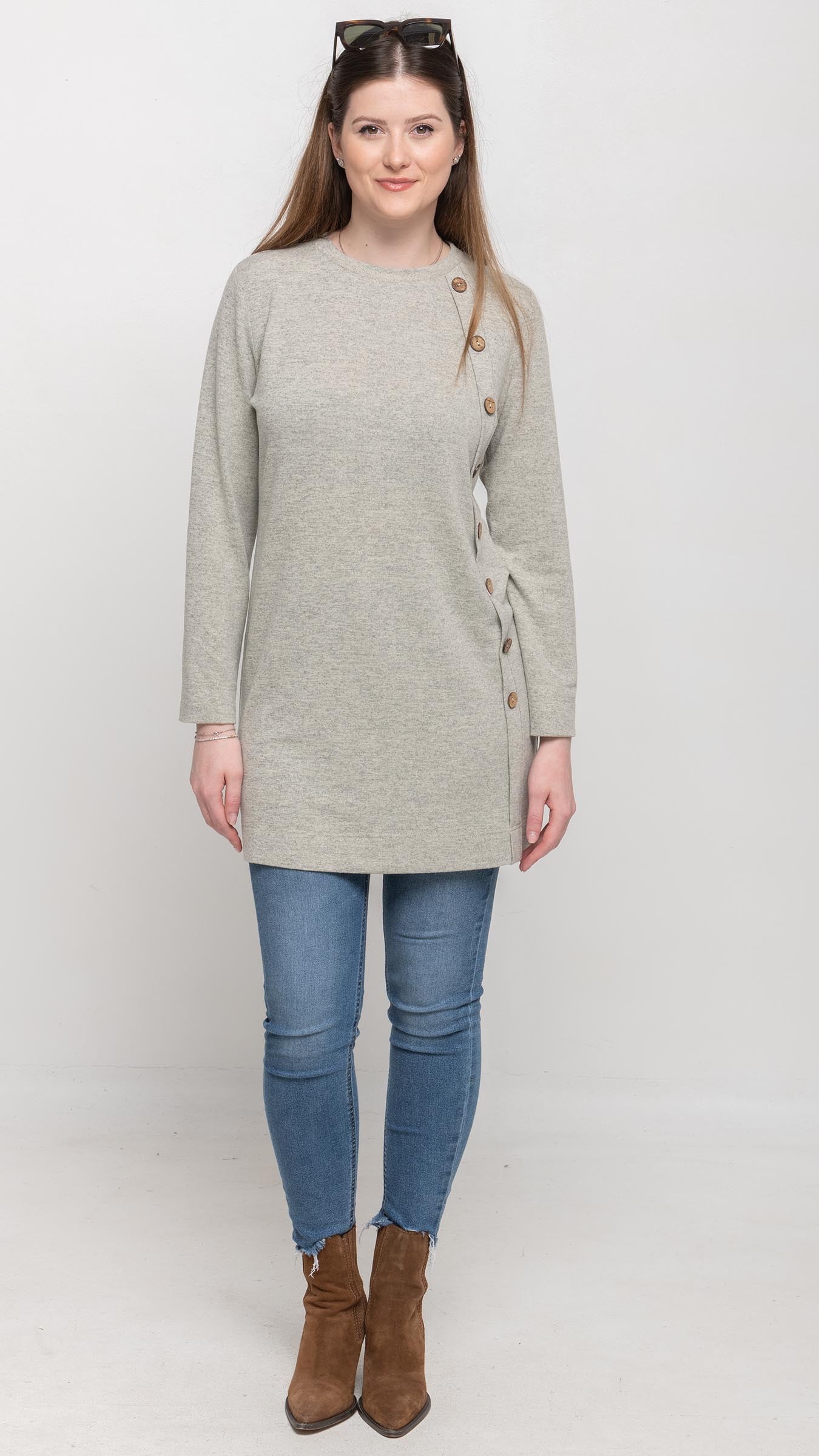 Knitted Dress in Heathered Light Grey