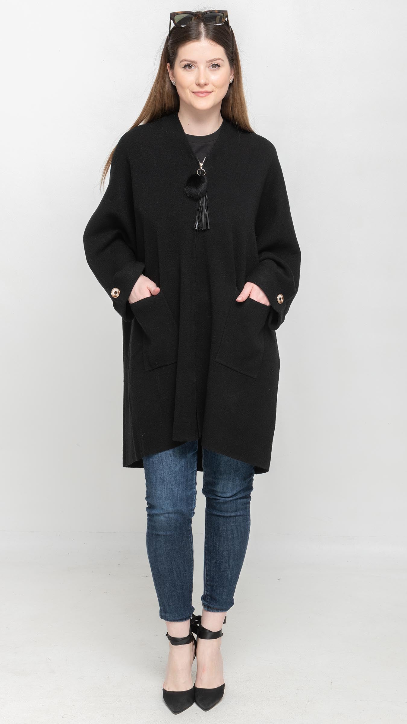 Poncho Cardigan in Black