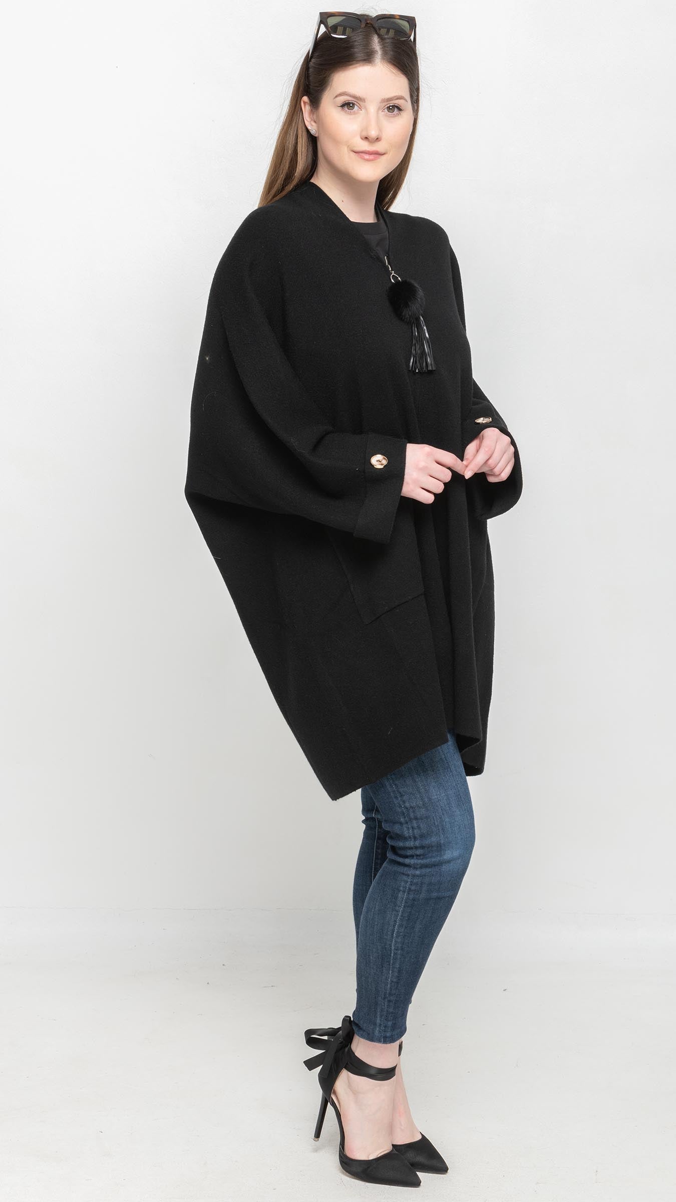 Poncho Cardigan in Black