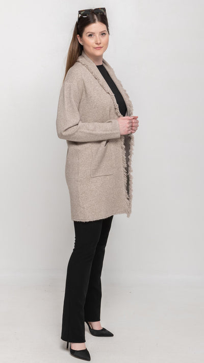 Taupe Cardigan with Frayed Edge