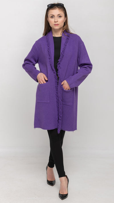 Purple Cardigan with Frayed Edge