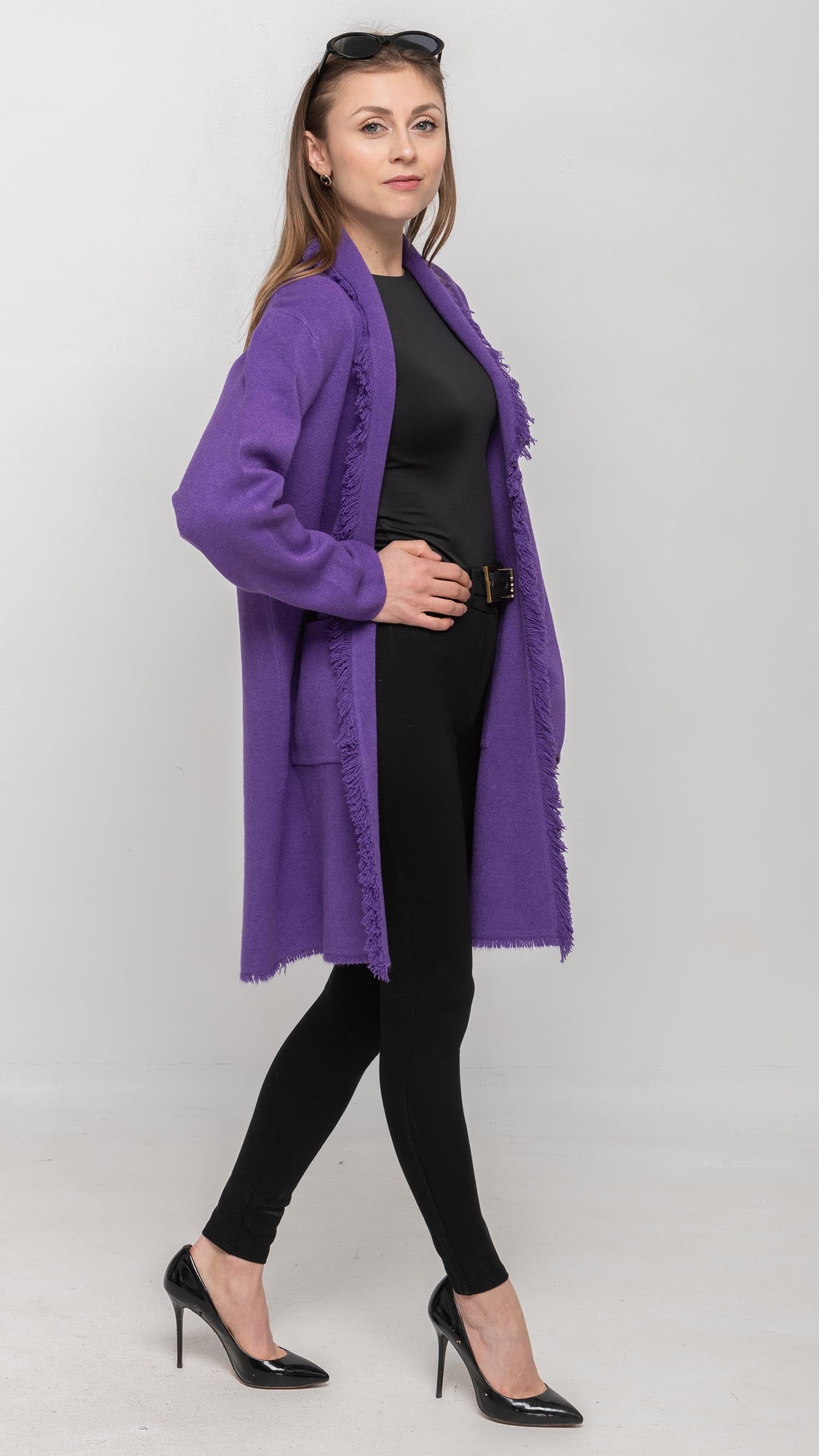 Purple Cardigan with Frayed Edge