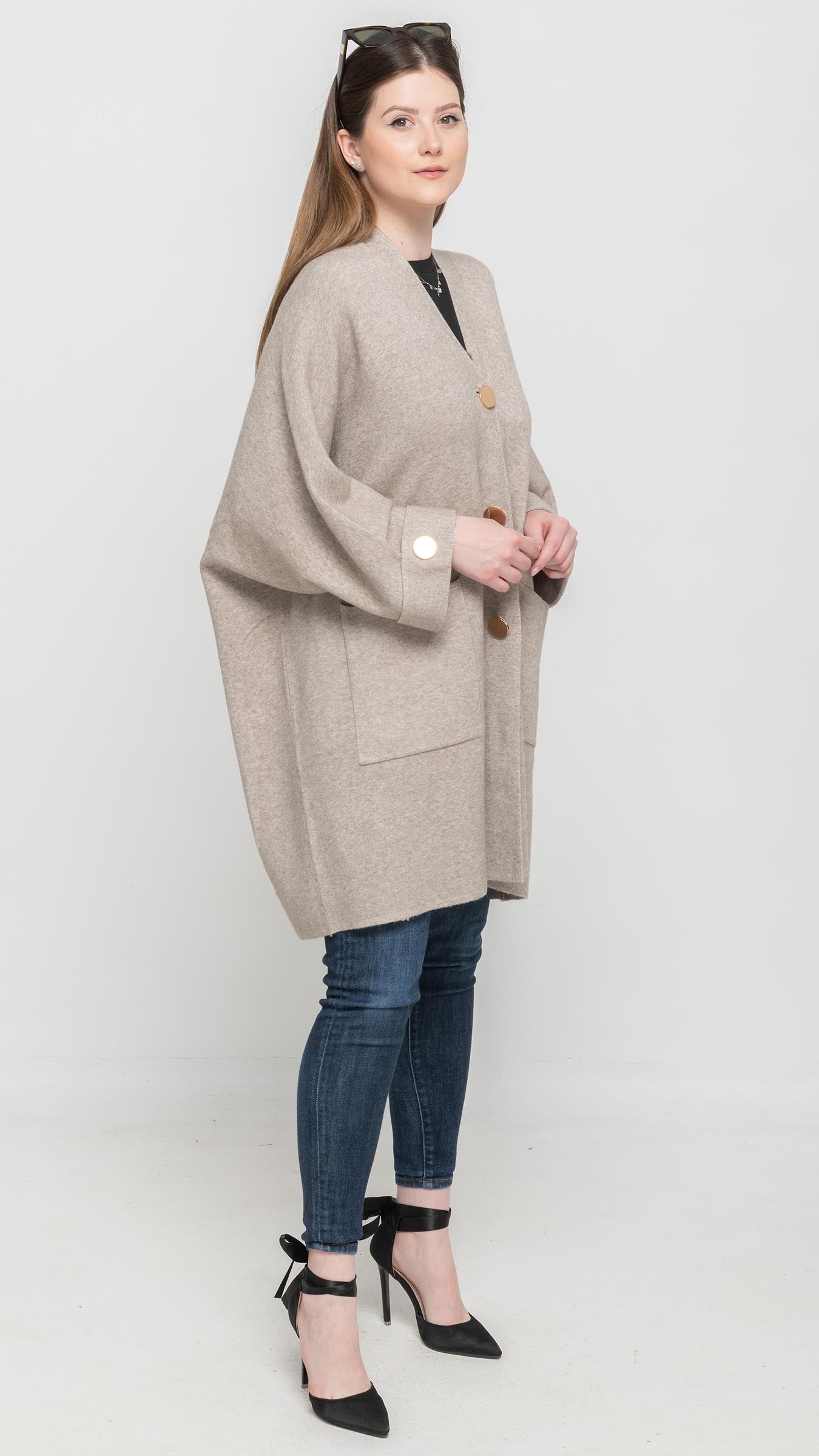 Poncho Cardigan in Taupe