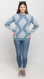 Load image into Gallery viewer, Sweater  in Blue and White Feather Printed