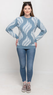 Sweater  in Blue and White Feather Printed