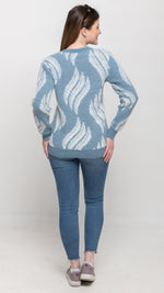 Load image into Gallery viewer, Sweater  in Blue and White Feather Printed