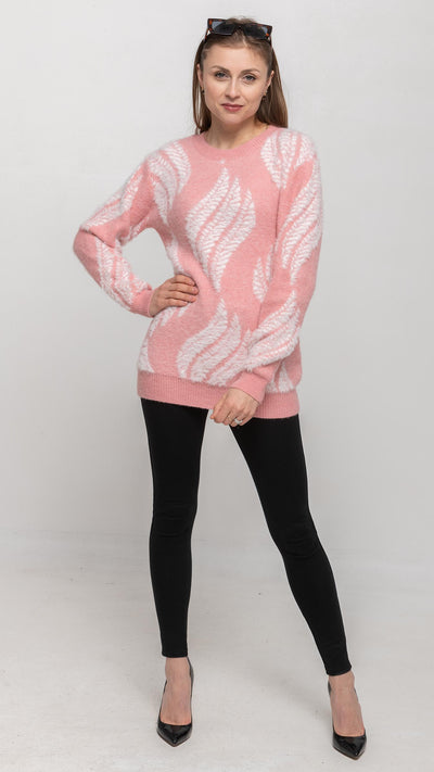 Sweater  in Pink and White Feather Printed