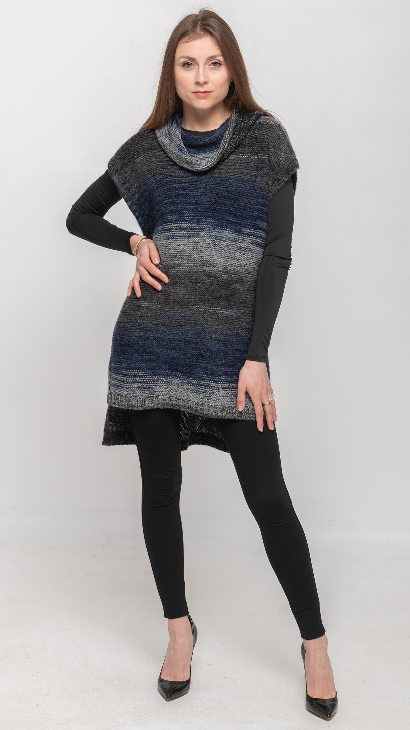 Multi Colors Long Vest Sweater in Navy