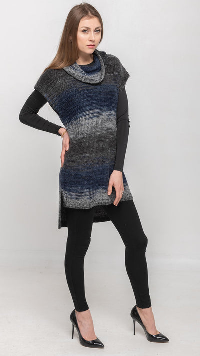 Multi Colors Long Vest Sweater in Navy