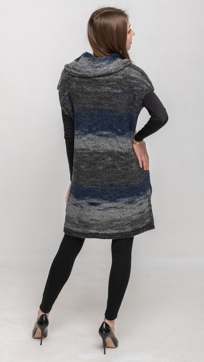 Multi Colors Long Vest Sweater in Navy