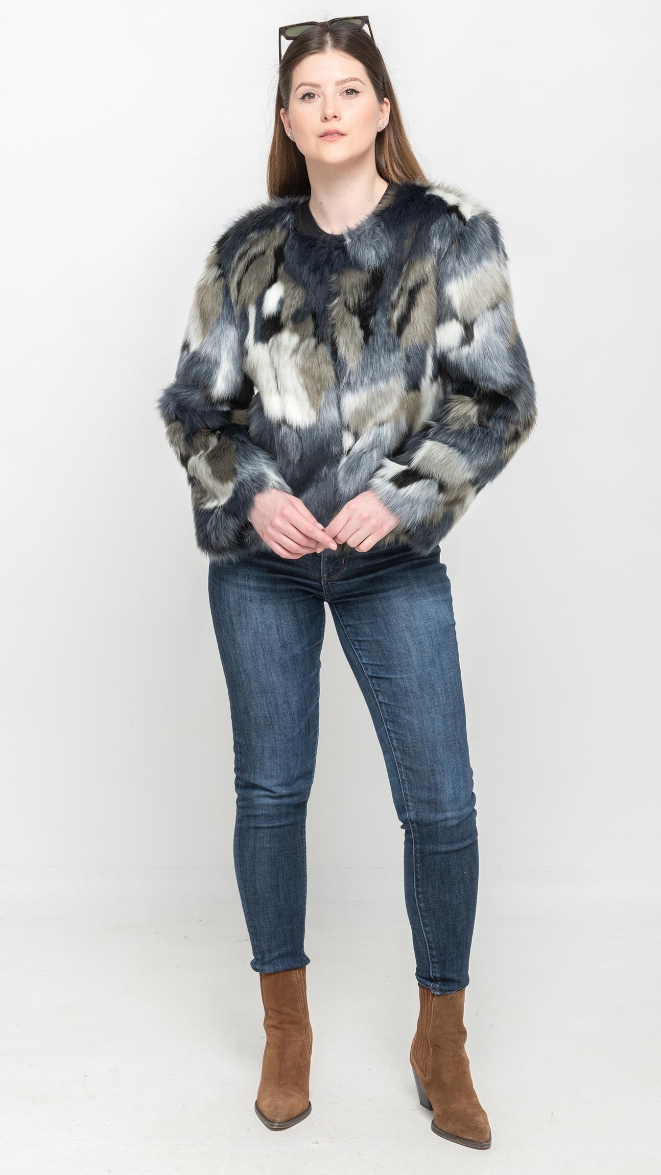 Faux Fur Coat in Navy Tie-Dye