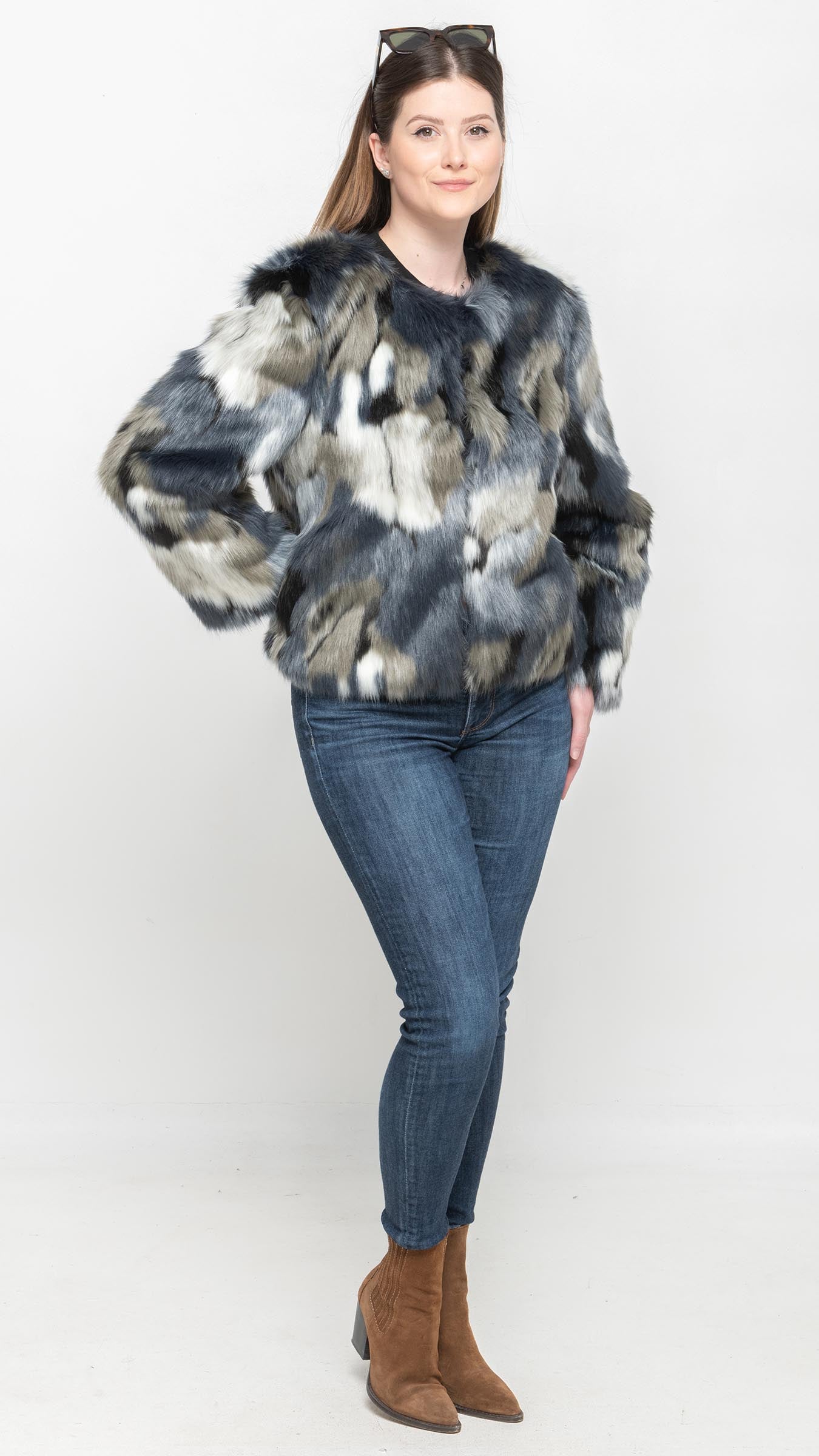 Faux Fur Coat in Navy Tie-Dye