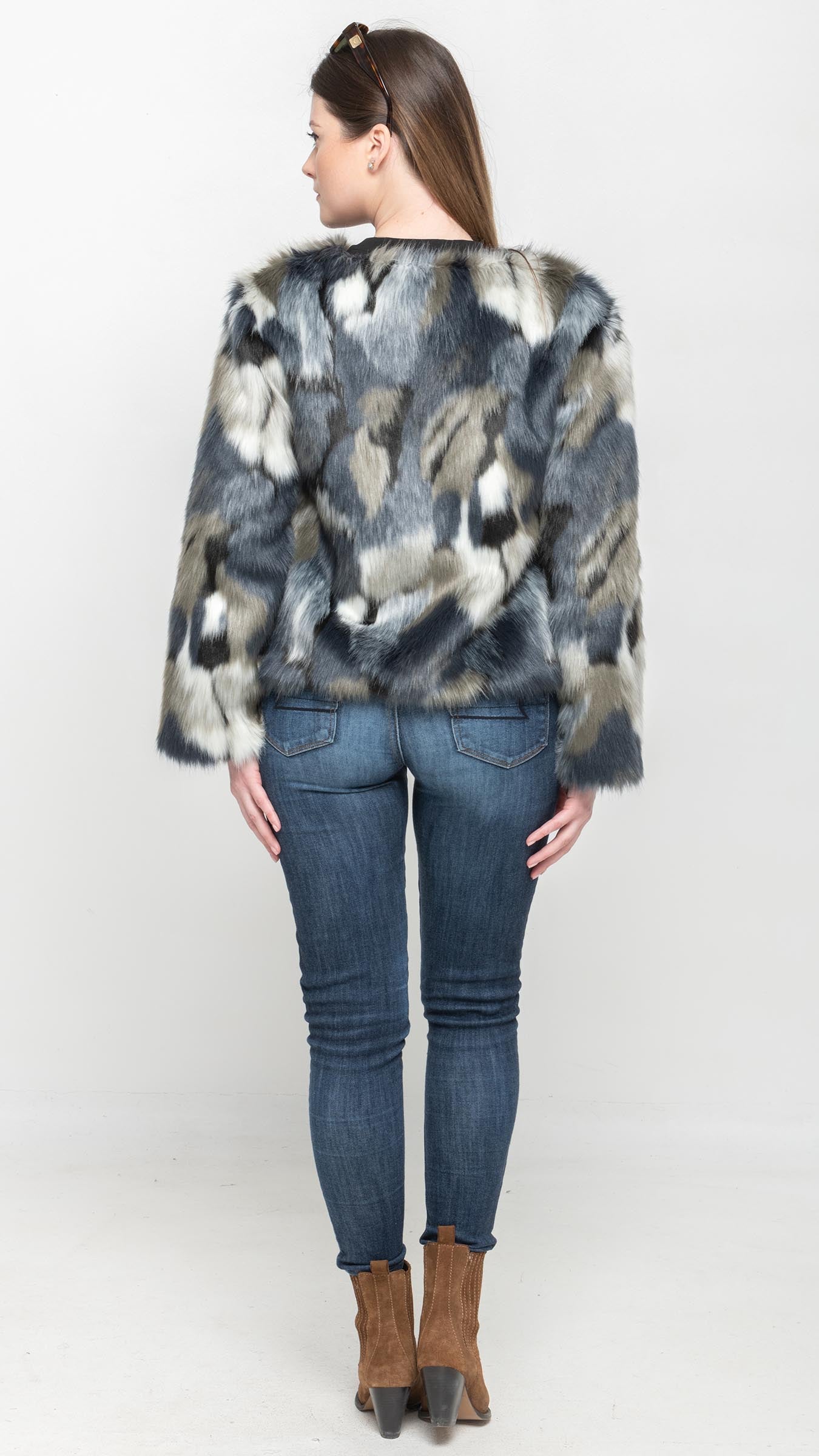 Faux Fur Coat in Navy Tie-Dye