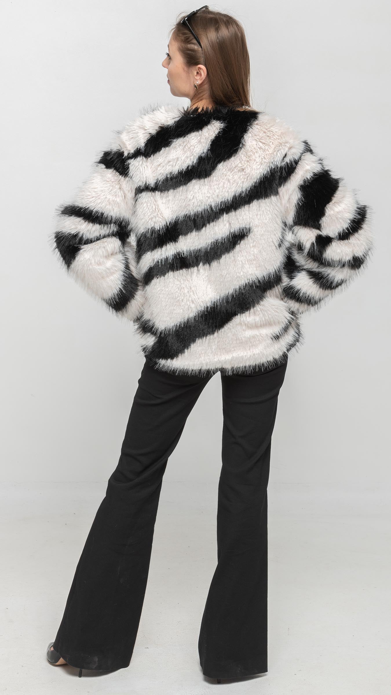 Faux Fur Coat in Black & White