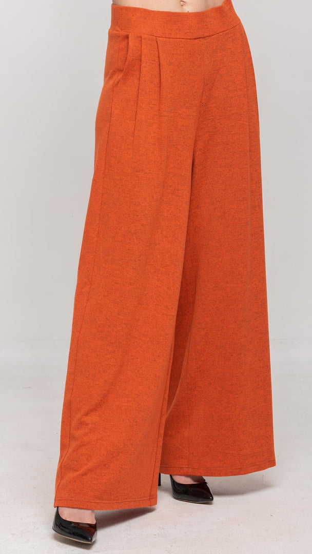 Knitted Wide Leg Pant  in Heathered Orange