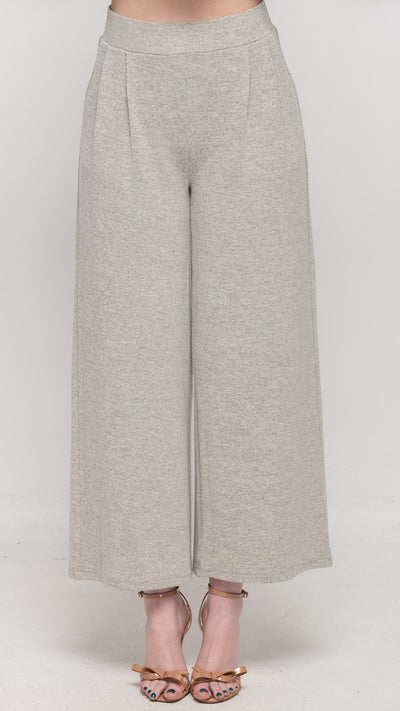 Knitted Wide Leg Pant  in Heathered Light Grey