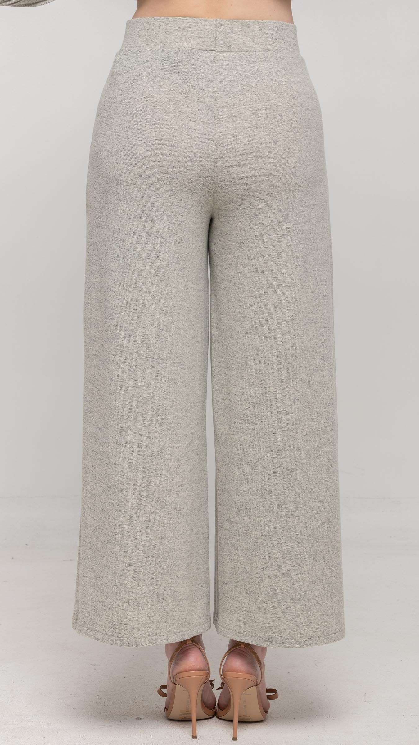 Knitted Wide Leg Pant  in Heathered Light Grey