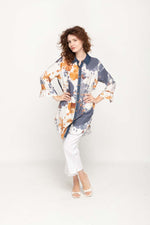 Load image into Gallery viewer, Casual  Long Sleeves, Full Button Navy &amp; Brown Tie- Dye Prints Women Long Shirt