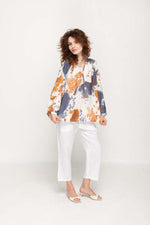 Load image into Gallery viewer, Casual  Long Sleeves, V Neck , Navy &amp; Brown Tie- Dye Prints Women Top