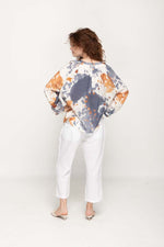 Load image into Gallery viewer, Casual  Long Sleeves, V Neck , Navy &amp; Brown Tie- Dye Prints Women Top