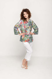 Women Casual  Blouse 3/4 Flared Sleeves, Full Button  in Multi- Colors
