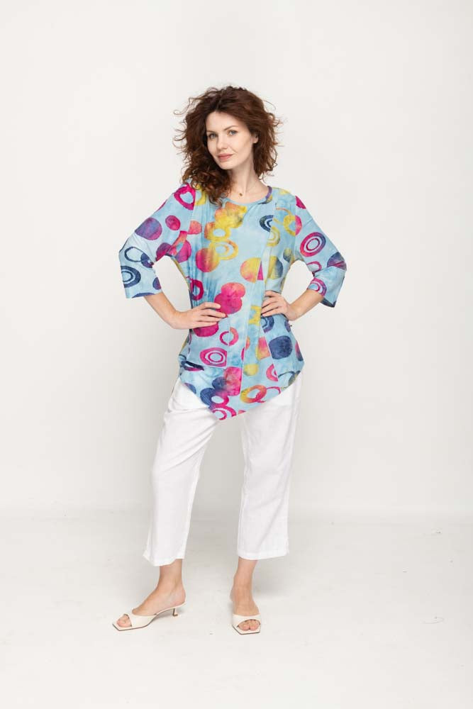 Women Top 3/4 Sleeves, Crew Neck  Multi Color Prints