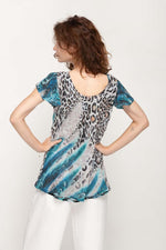 Load image into Gallery viewer, Cap Sleeves  Animal Printed in Blue 2 in 1 Reversible Top For Women
