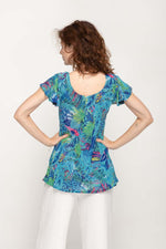 Load image into Gallery viewer, Cap Sleeves  Turquois  Floral Printed 2 in 1 Reversible Top For Women