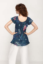 Load image into Gallery viewer, Cap Sleeves  Turquois  Floral Printed 2 in 1 Reversible Top For Women