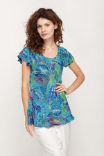 Load image into Gallery viewer, Cap Sleeves  Turquois  Floral Printed 2 in 1 Reversible Top For Women