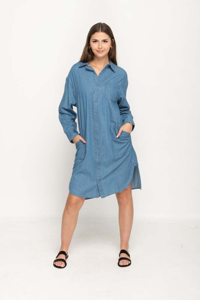 Casual Long Sleeves,  Full button Down Front Women Denim Long Shirt