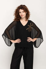 Load image into Gallery viewer, Wide Sleeves Black Top with golden  decorating sequins For Women