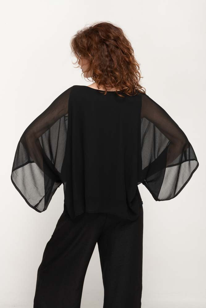 Wide Sleeves Black Top with golden  decorating sequins For Women