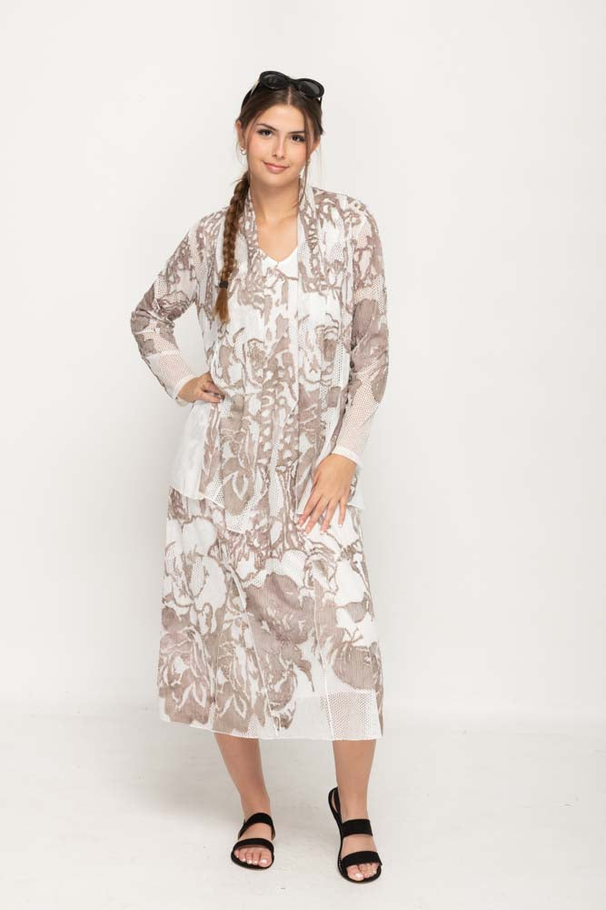 Taupe  Printed Full Sleeve Cardigan For Women