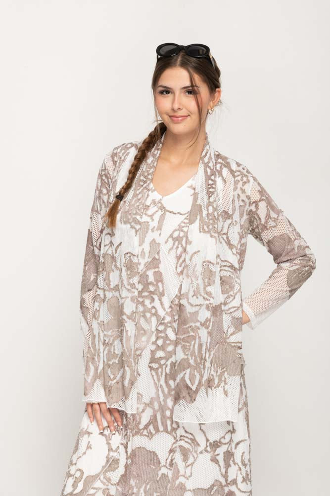 Taupe  Printed Full Sleeve Cardigan For Women