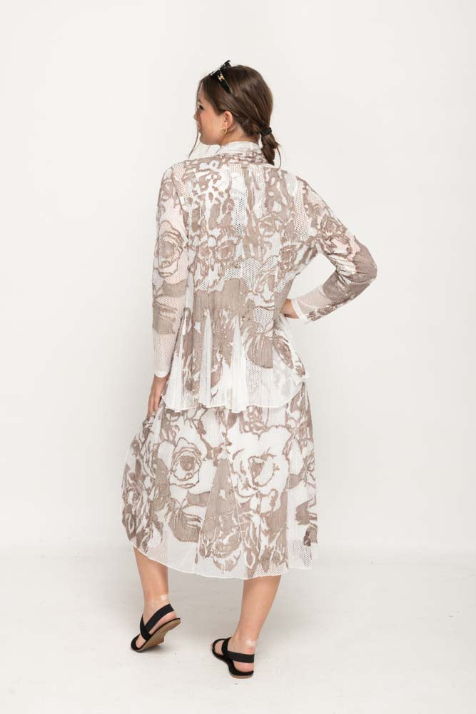 Taupe  Printed Full Sleeve Cardigan For Women