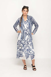 Navy Printed Full Sleeve Cardigan For Women