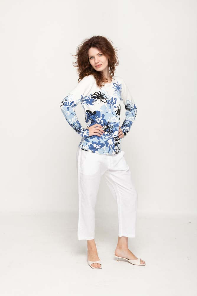 Women's Blue Prints Full Sleeve , Crew Neck Knit Top