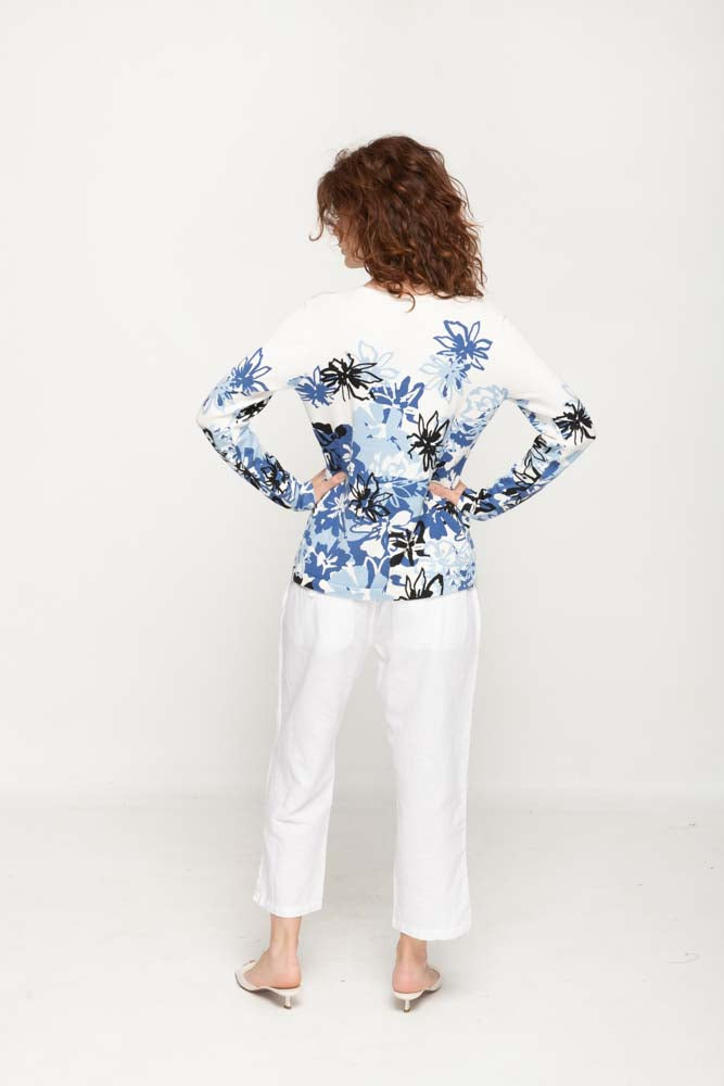 Women's Blue Prints Full Sleeve , Crew Neck Knit Top