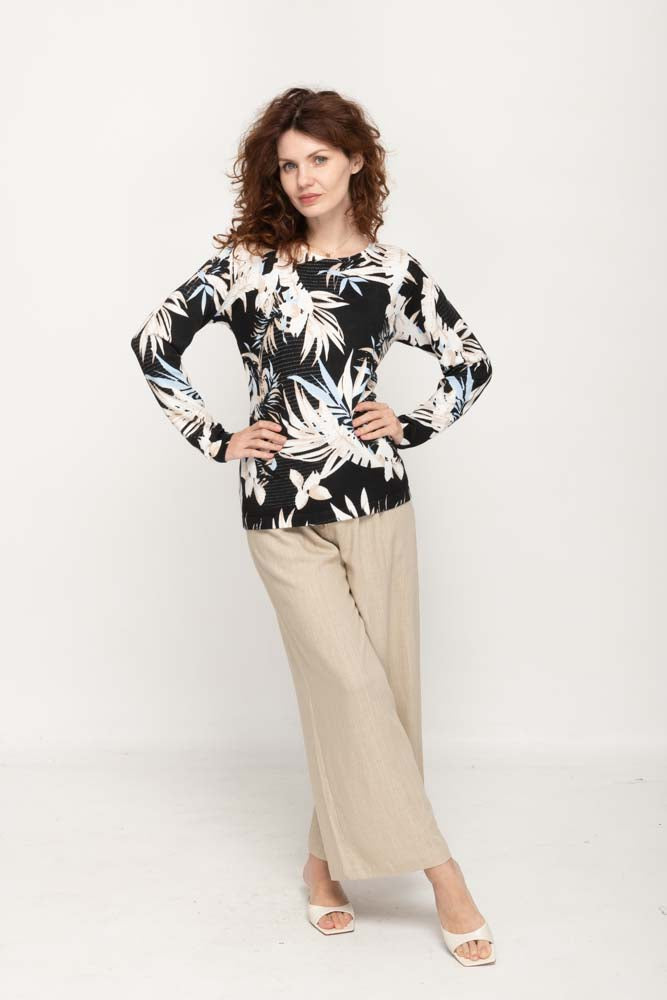 Women's Beige  Prints Full Sleeve , Crew Neck Knit Top