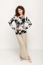 Women's Beige  Prints Full Sleeve , Crew Neck Knit Top